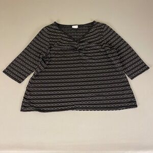 Jaclyn Smith Blouse‎ Top Women's Plus 1X Black White Striped 3/4 Sleeve V Neck